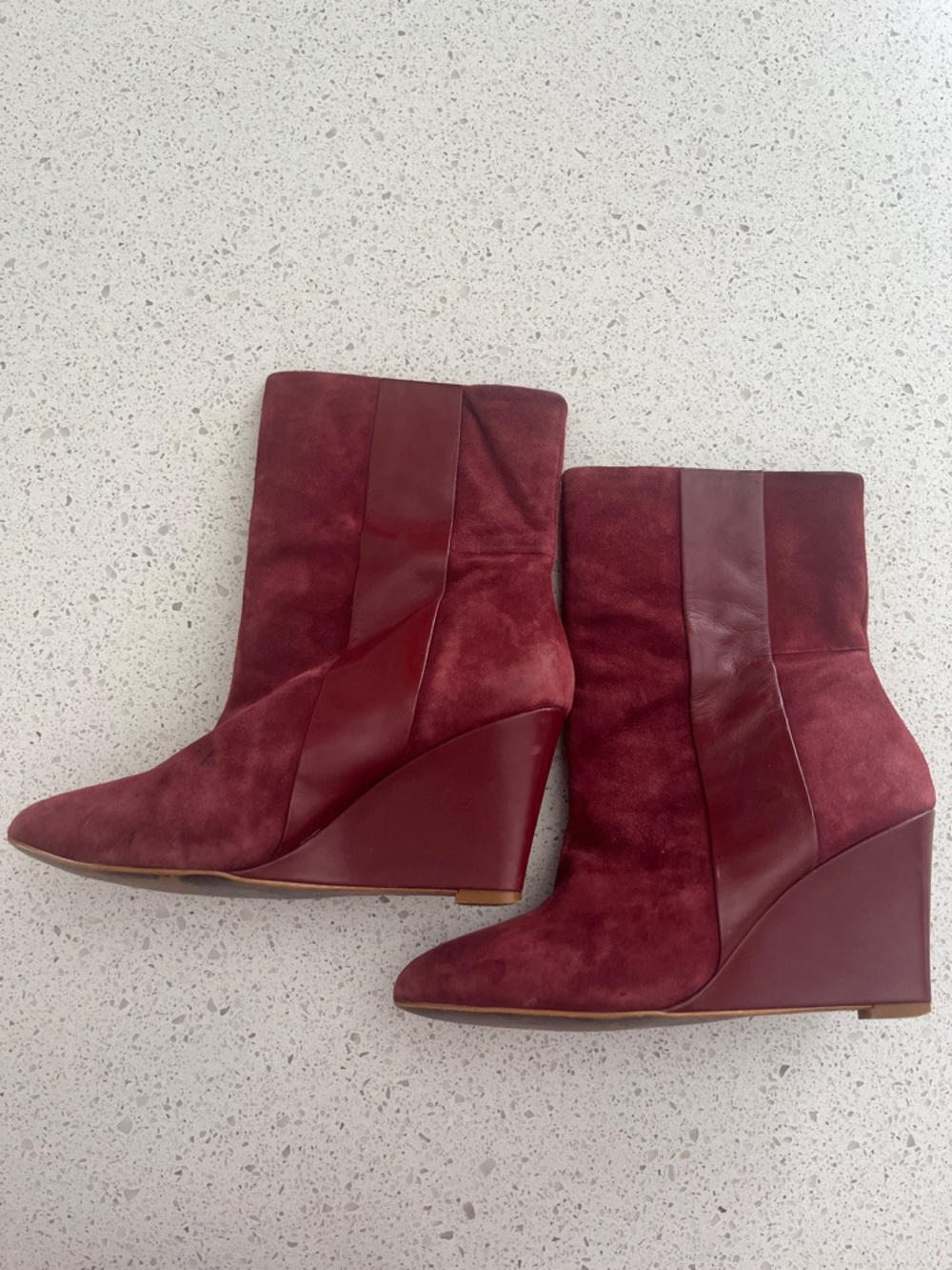 Zara Women’s Burgundy Suede Wedge Ankle Boots